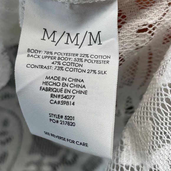 Cabi Top Womens M White Lace Scalloped Silk Trim Henley Style Layering Blouse - Picture 10 of 11